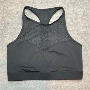 KATE SPADE Leopard-print Mesh Racerback Sports Bra In Black-Médium